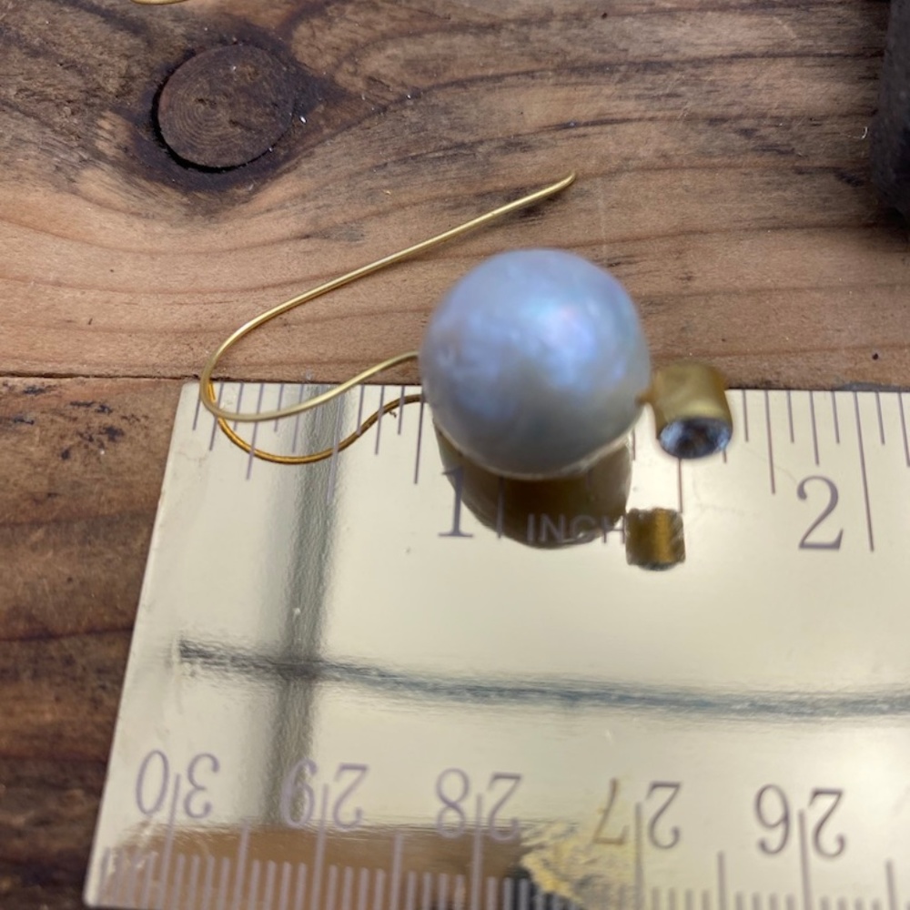 Baroque Pearl Dangle Earrings 24K Gold Plated CZ Handmade Artisan - Picture 7 of 8